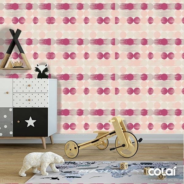 Papel de Parede Lavável Bolas em Tons de Vermelho 12m - 5