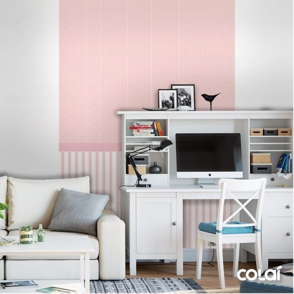 Papel de Parede Lavável Bolas Brancas de Fundo Rosa 9m - 4