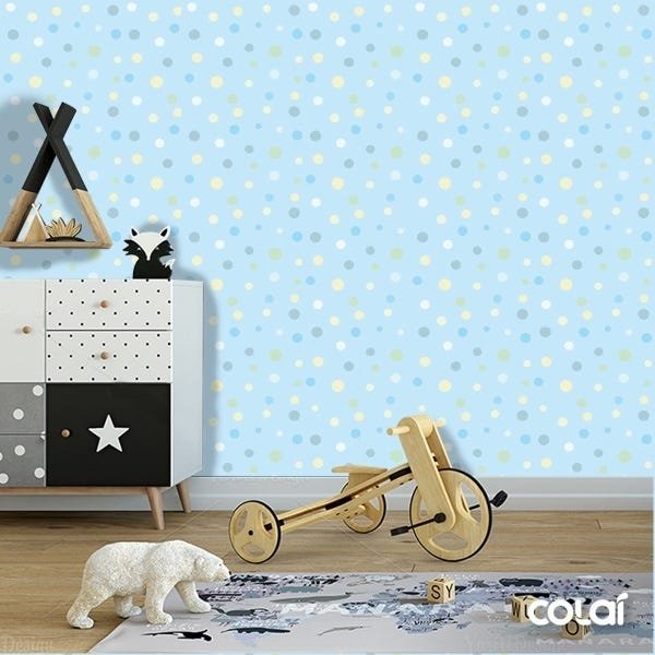 Papel de Parede Lavável Bolas Coloridas com Fundo Azul 9m - 5