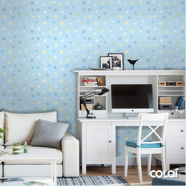 Papel de Parede Lavável Bolas Coloridas com Fundo Azul 9m - 2
