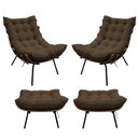 Ver imagem 1 de Kit 02 Poltronas e 02 Puffs Costela Base Fixa Suede - Doce Sonho Móveis - Marrom