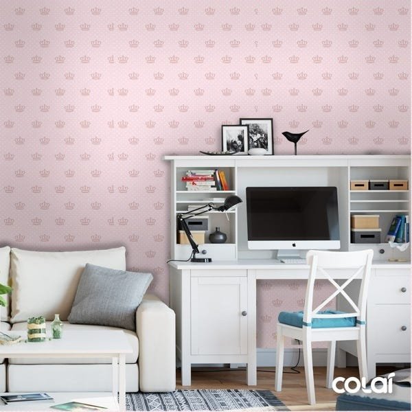 Papel de Parede Adesivo Lavável Coroa Rosa 6m - 4