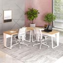 Ver imagem 1 de Mesa em L Escritório 210cm X 210cm Pés Metal F5 Office Cor:macadâmia com Branco