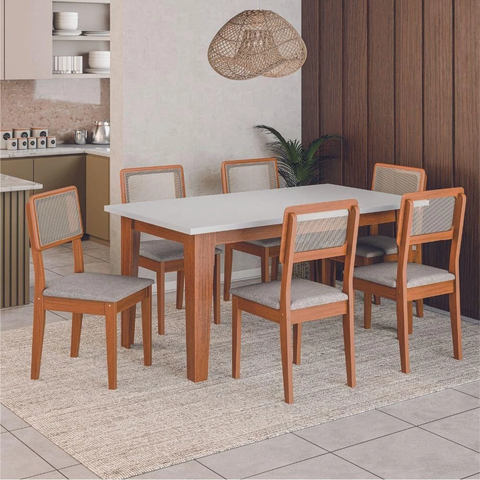 Conjunto Sala de Jantar Mesa Miami 1,60m 6 Cadeiras Santiago Dobuê