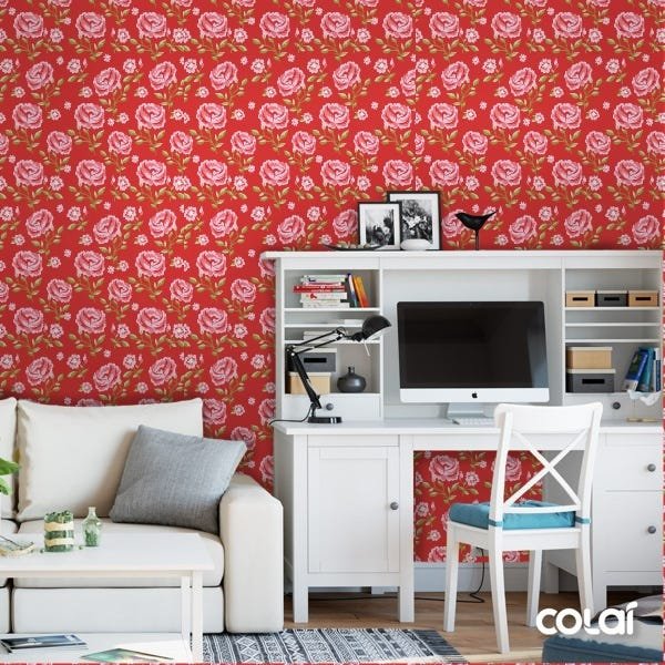 Papel De Parede Adesivo Lavável Rosa Rasteira 9m - 2