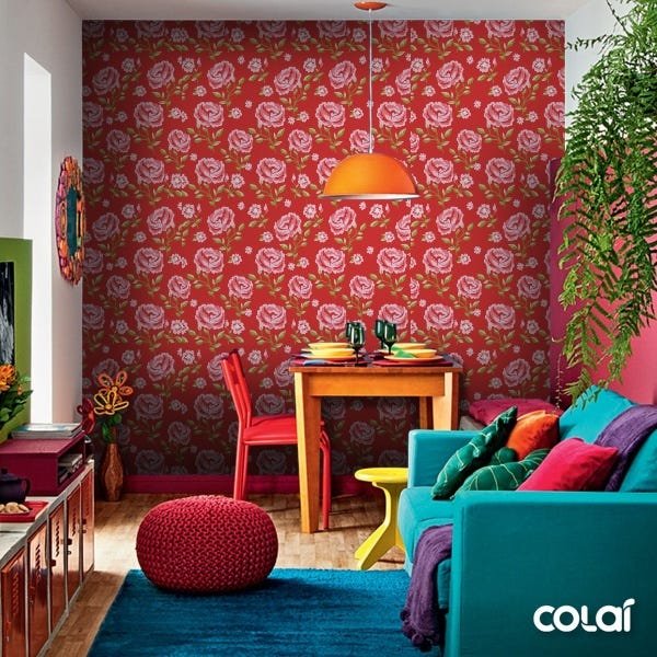 Papel De Parede Adesivo Lavável Rosa Rasteira 9m - 5