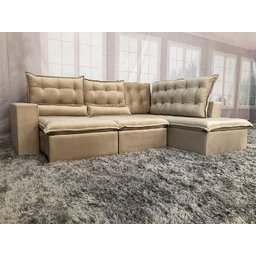 Sofá Canto Retrátil Reclinável Bege 501 Barcelona - 1