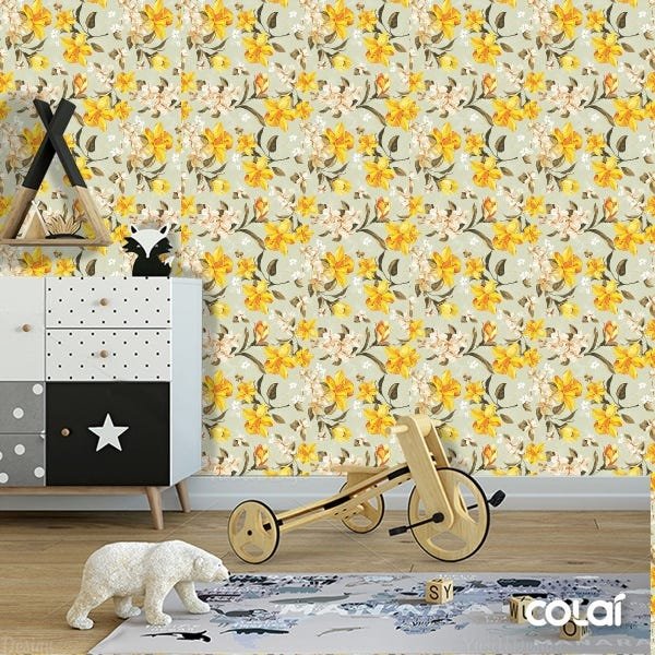 Papel De Parede Adesivo Lavável Campanulas Amarelas 6m - 6