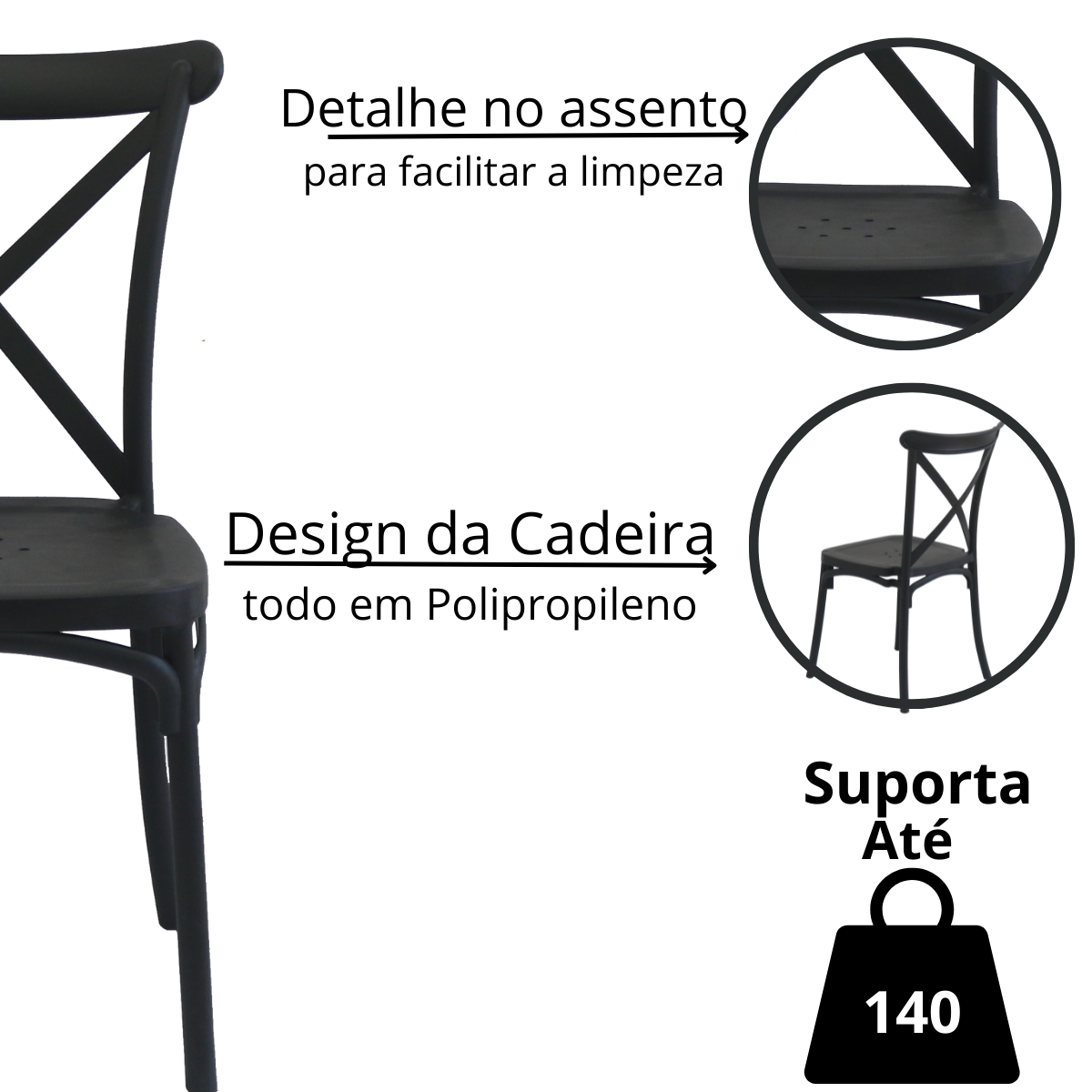 Kit 4 Cadeiras de Jantar Katrina Preta Polipropileno - 4