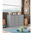 Ver imagem 1 de Cômoda Pérola 4 Gavetas e 2 Portas MDF Puxador MDF Cinza Phoenix Baby 130cm