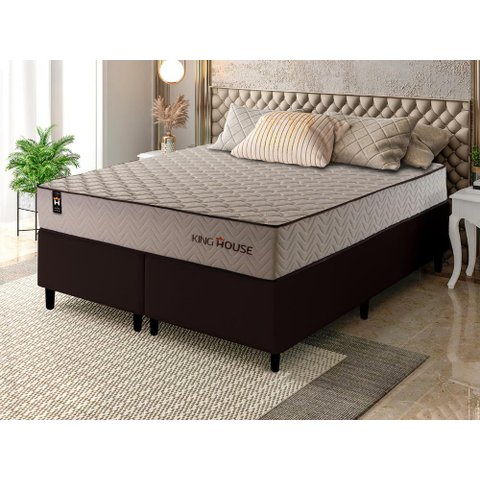 Conjunto Cama Box Espuma San Diego Bege Queen 158x198x67