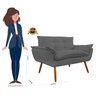 Sofá 2 Lugares Namoradeira Opala para Sala Pés Palito Suede Cinza - W&d Decor - 4