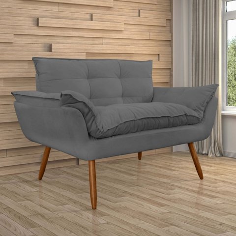 Sofá 2 Lugares Namoradeira Opala para Sala Pés Palito Suede Cinza - W&d Decor