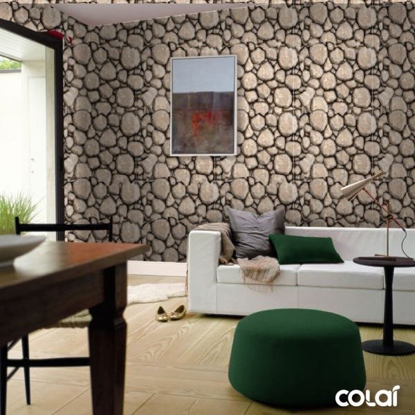 Papel de Parede Adesivo Lavável Pedra 3D Víntage 6m - 2