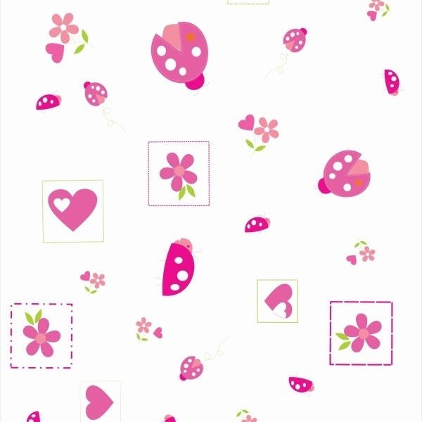 Papel de Parede Adesivo Lavável Joaninha Rosa 15m - 1