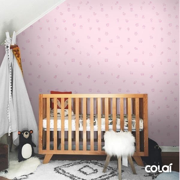 Papel de Parede Adesivo Lavável Desenhos Infantil Rosa 15m - 3