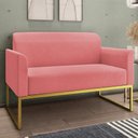Ver imagem 2 de Kit Namoradeira e 2 Poltronas Decorativas Base Industrial Dourada Maressa S17 Suede Rosê - Ibiza