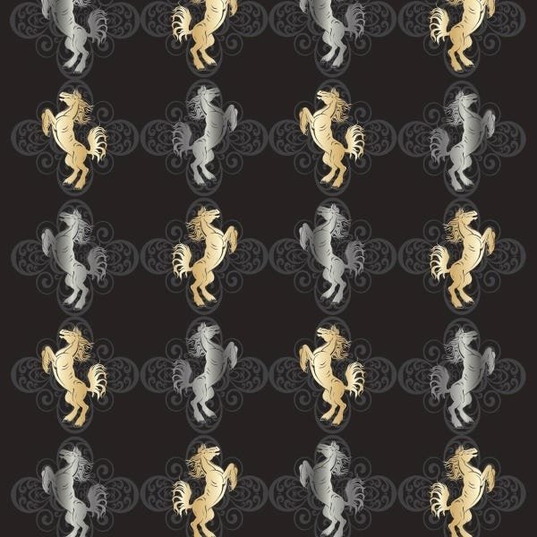 Papel De Parede Lavável Cavalos Cinzas E Dourados 6m - 1