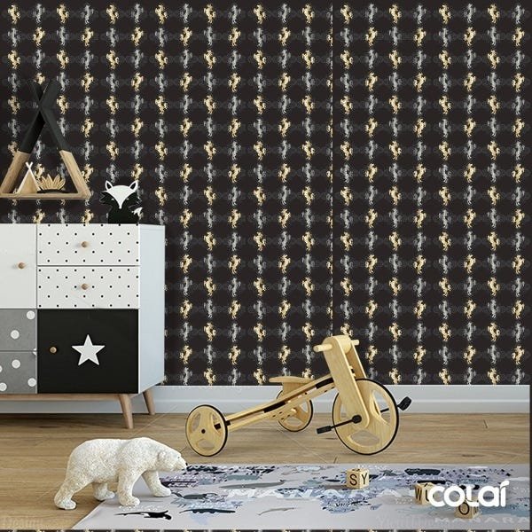 Papel De Parede Lavável Cavalos Cinzas E Dourados 6m - 3