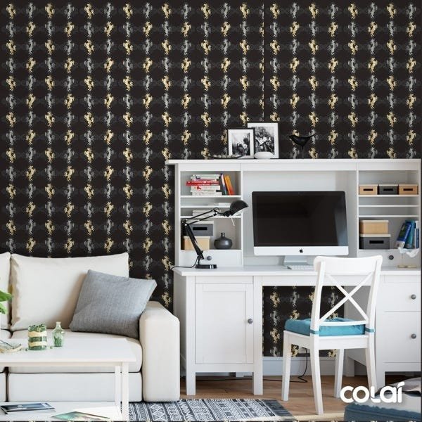 Papel De Parede Lavável Cavalos Cinzas E Dourados 6m - 2