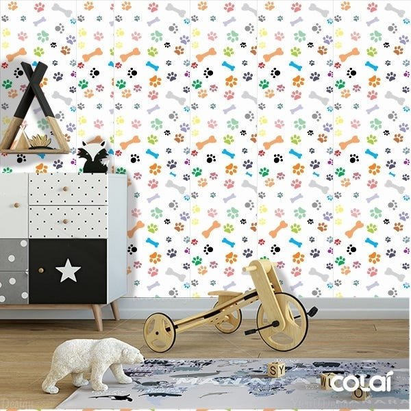 Papel De Parede Adesivo Lavável Rastros De Cães 6m - 3