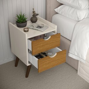 Mesa Lateral de Cama Cabeceira 2 Gavetas Off com Freijo
