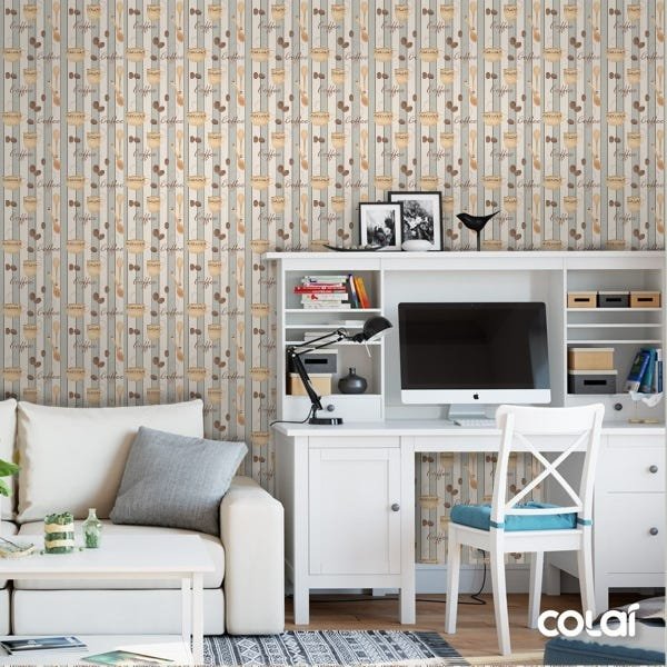 Papel De Parede Lavável Grãos De Café E Colheres 3m - 2