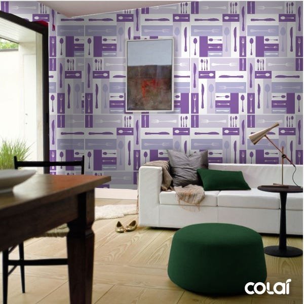 Papel De Parede Adesivo Lavável Talheres Violeta 3m - 4