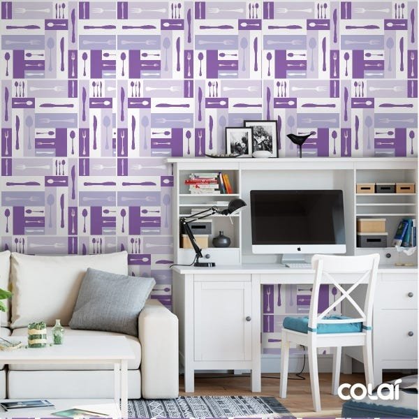 Papel De Parede Adesivo Lavável Talheres Violeta 3m - 2