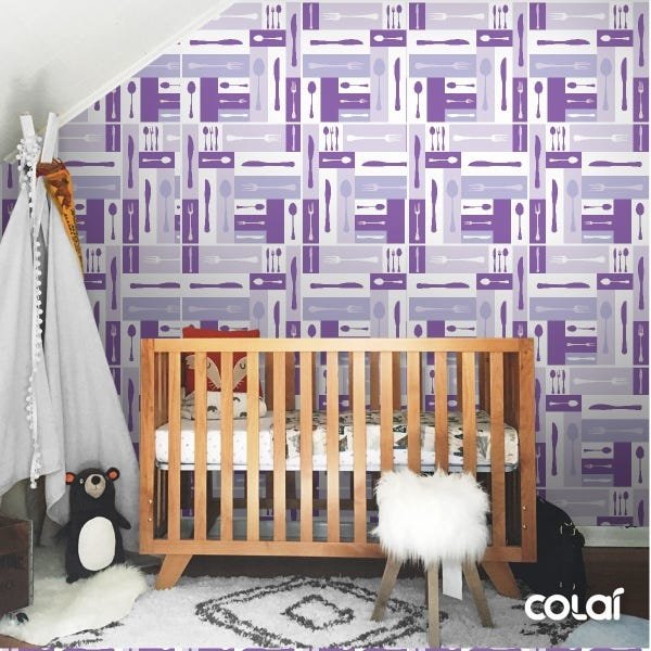 Papel De Parede Adesivo Lavável Talheres Violeta 3m - 6