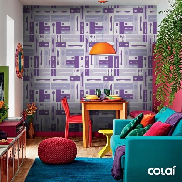 Papel De Parede Adesivo Lavável Talheres Violeta 3m - 5