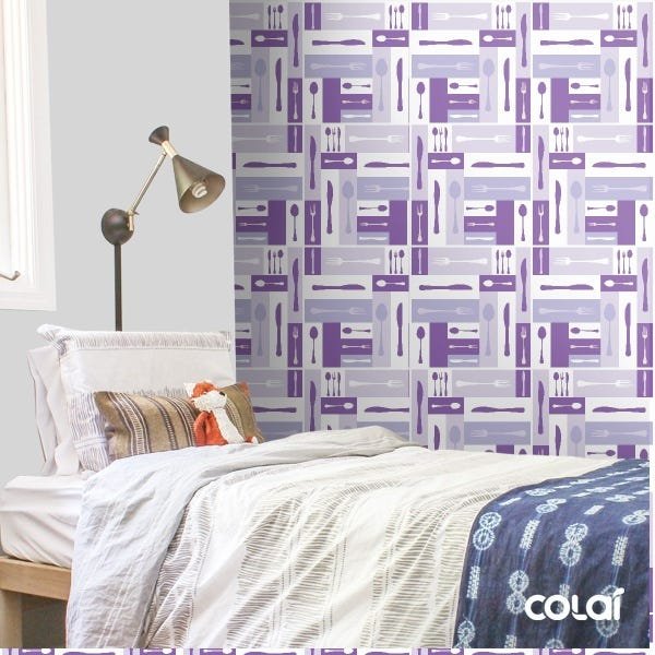 Papel De Parede Adesivo Lavável Talheres Violeta 3m - 3