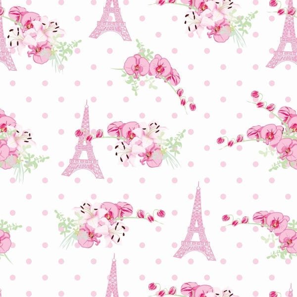 Papel De Parede Adesivo Lavável Torre Eiffel Rosa 18m - 1