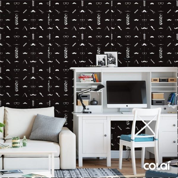 Papel De Parede Lavável Barbeiro Preto E Branco 18m - 2