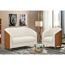 Ver imagem 2 de Poltrona Decorativa 71cm Dolar Courino Caramelo | Bouclé Suave Off White - Sallar Home