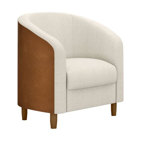 Poltrona Decorativa 71cm Dolar Courino Caramelo | Bouclé Suave Off White - Sallar Home