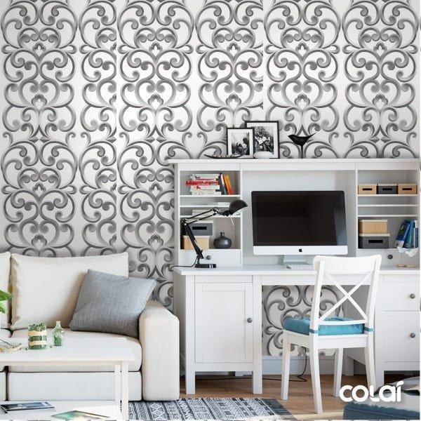 Papel De Parede Adesivo Lavável Abstrato Grade Cinza 9m - 2