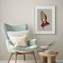 Quadro Decorativo Mãos com Terço - 60x48cm:madeira Branca - 2