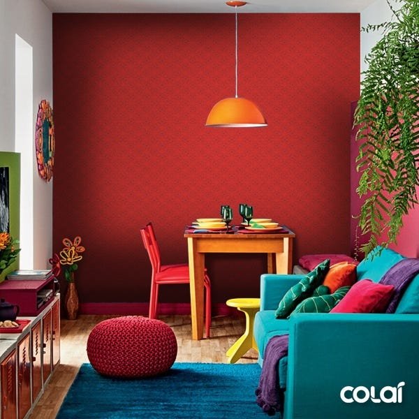 Papel De Parede Adesivo Lavável Abstrato Vermelho Vivo 15m - 6