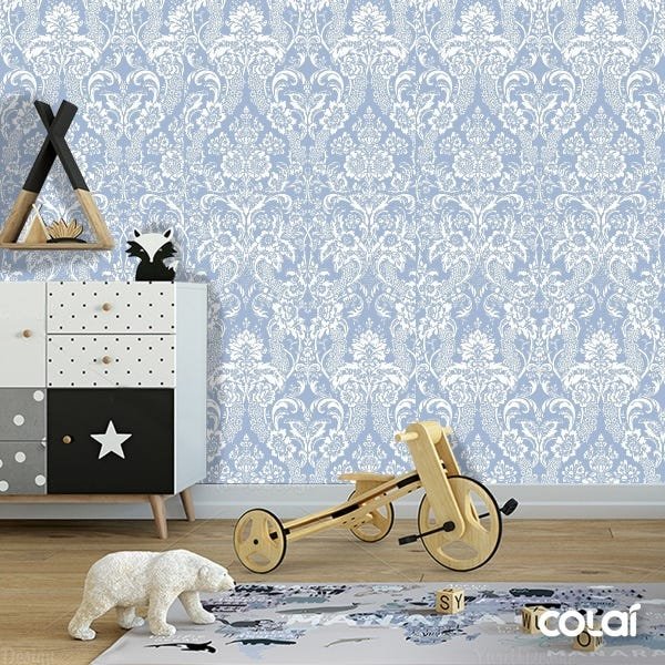Papel De Parede Adesivo Lavável Abstrato Azul E Branco 15m - 3