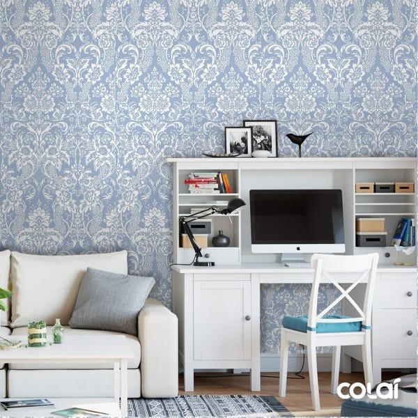 Papel De Parede Adesivo Lavável Abstrato Azul E Branco 15m - 2