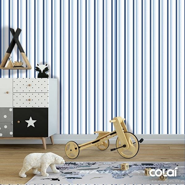 Papel De Parede Lavável Listras Azul E Azul Claro 3m - 6