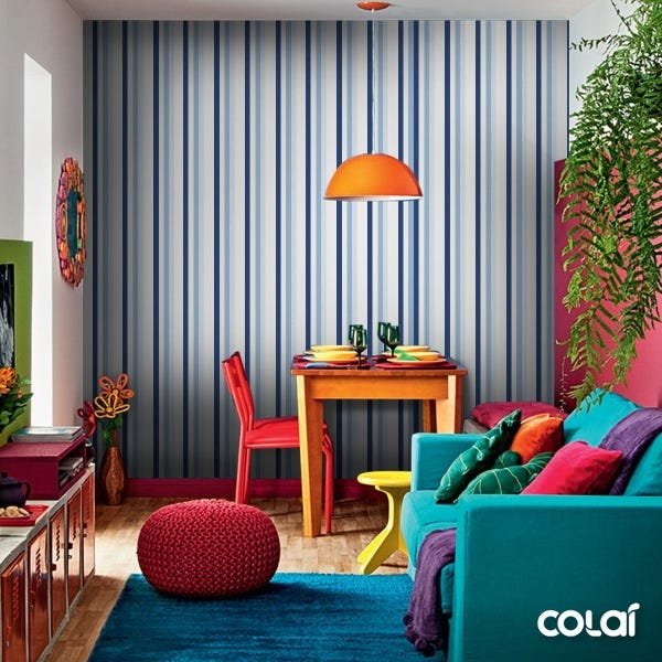 Papel De Parede Lavável Listras Azul E Azul Claro 3m - 5