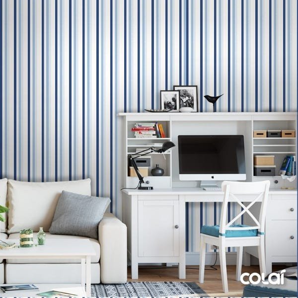 Papel De Parede Lavável Listras Azul E Azul Claro 3m - 2