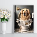 Ver imagem 2 de Quadro Labrador no Banheiro Lendo Jornal 45x34cm:moldura Preta