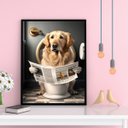 Ver imagem 1 de Quadro Labrador no Banheiro Lendo Jornal 45x34cm:moldura Preta
