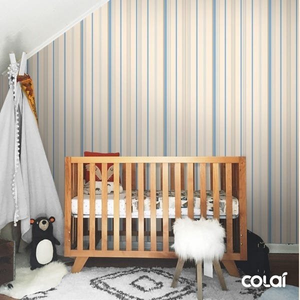 Papel De Parede Lavável Listrado Azul E Amarelo 3m - 7