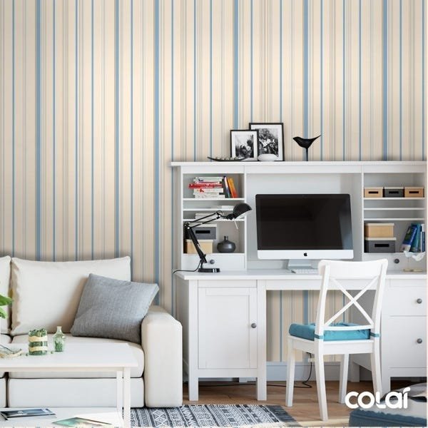 Papel De Parede Lavável Listrado Azul E Amarelo 3m - 2