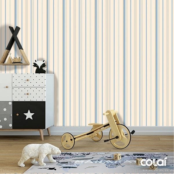 Papel De Parede Lavável Listrado Azul E Amarelo 3m - 6
