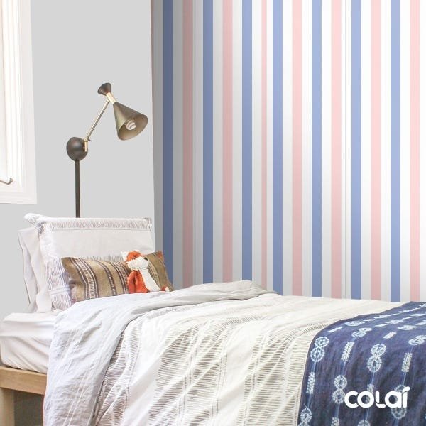 Papel De Parede Adesivo Lavável Listrado Rosa E Azul 3m - 3